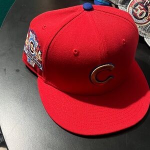 New Era Red Baseball Cap with Gold and Blue 'C' Patch size 7 1/4